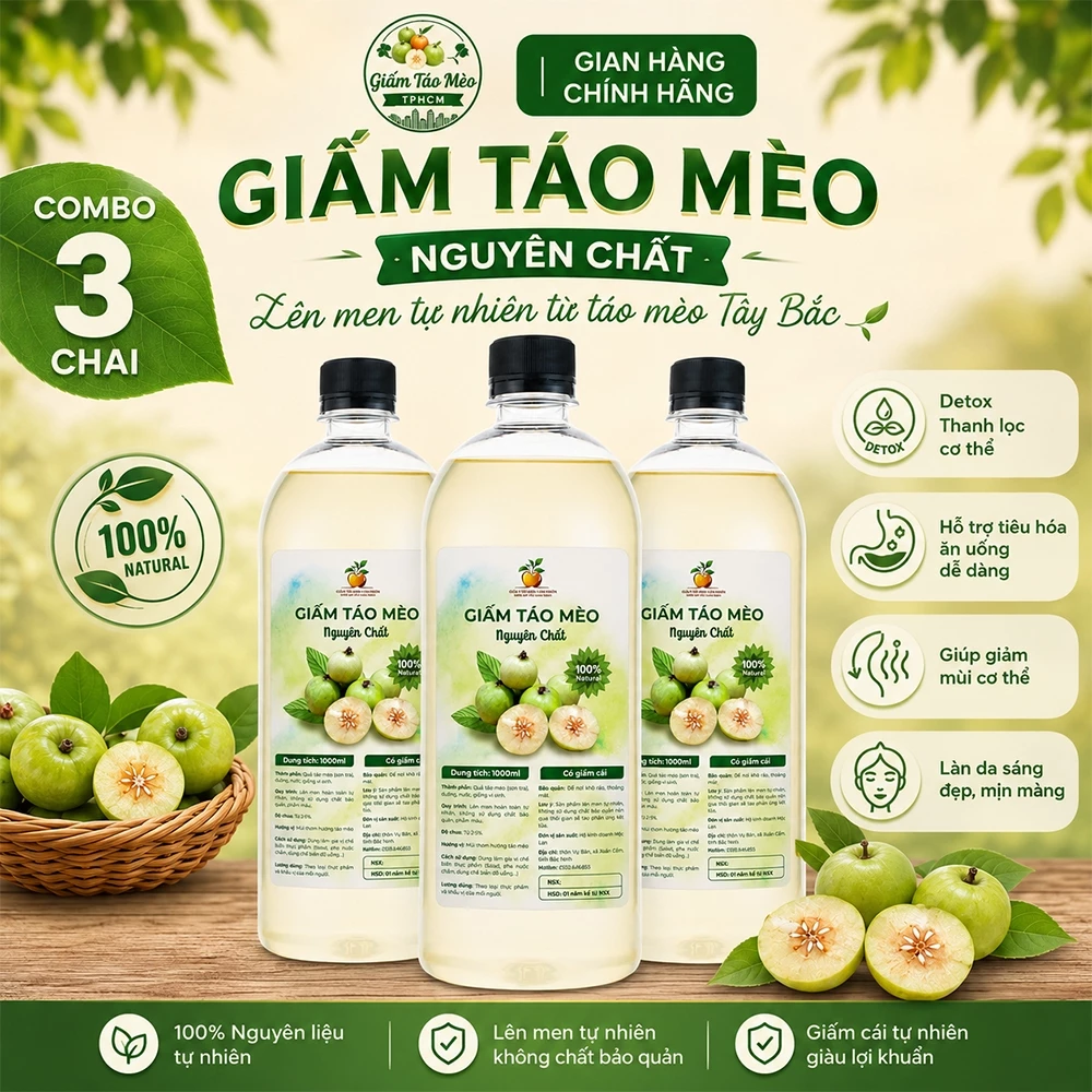 Combo 3 chai giấm táo mèo nguyên chất